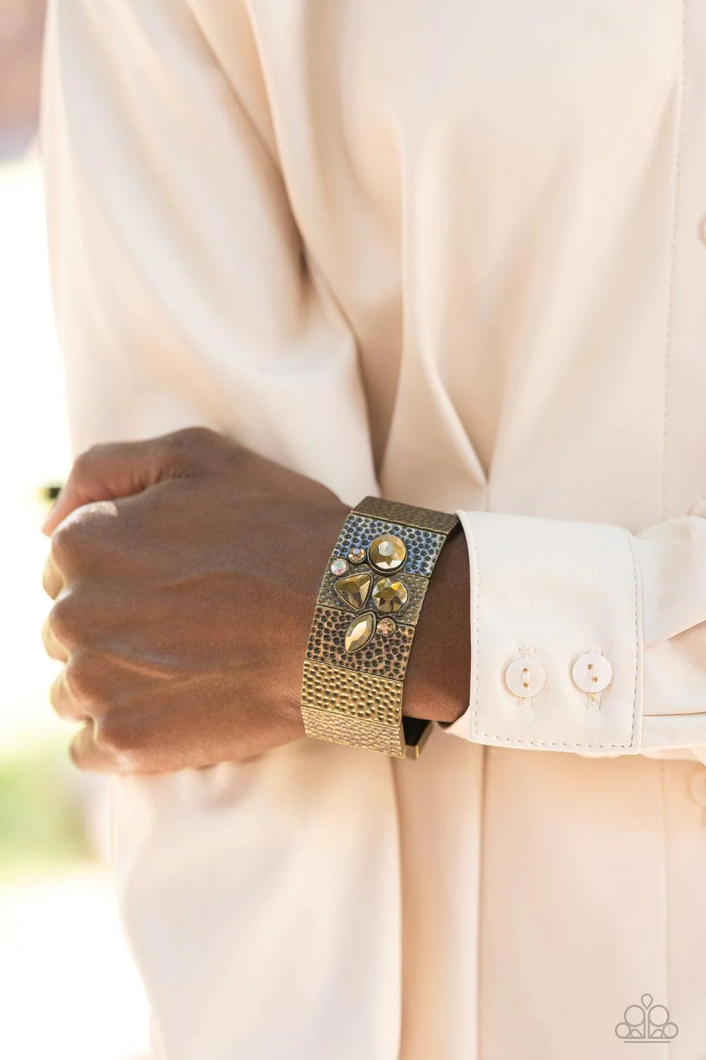 Flickering Fortune Brass & Rhinestone Bracelet -
