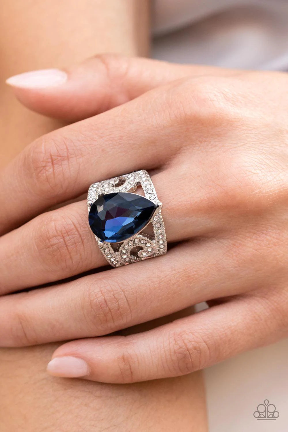 Kinda a Big Deal Blue and White Rhinestone Ring