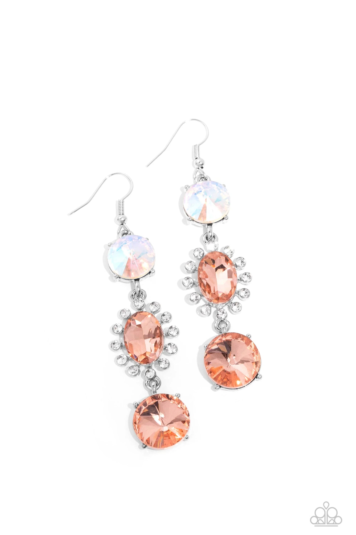 Magical Melodrama Multi Peach and Iridescent Rhinestone Earrings