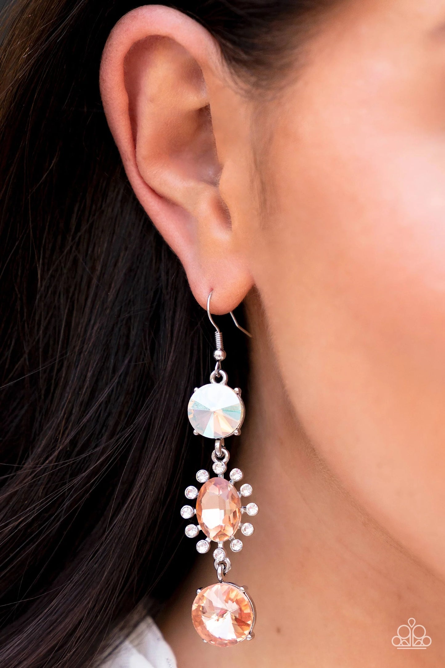 Magical Melodrama Multi Peach and Iridescent Rhinestone Earrings