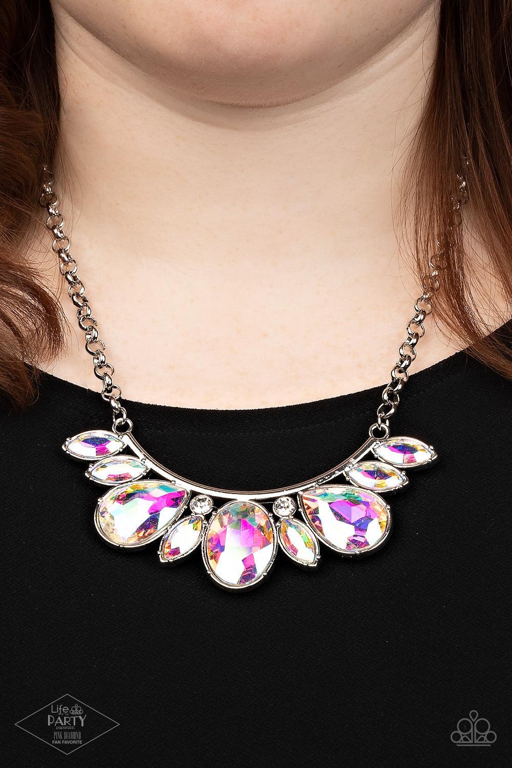 Never SLAY Never Multi Iridescent Rhinestone Necklace -