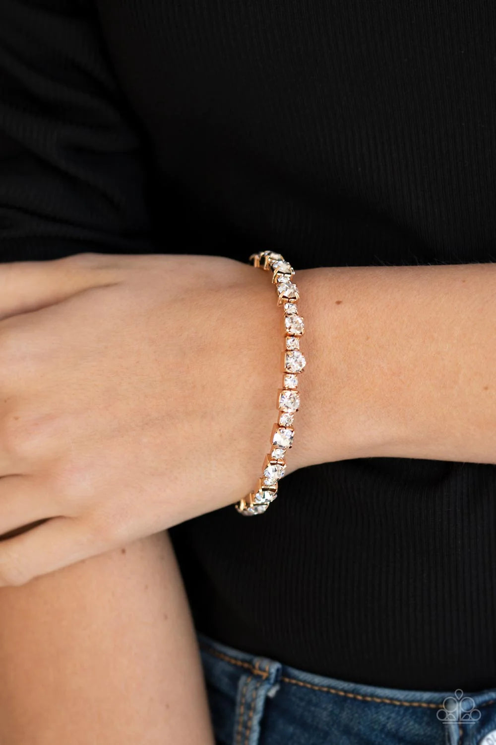 Photo Op Gold and White Rhinestone Coil Bangle Bracelet -