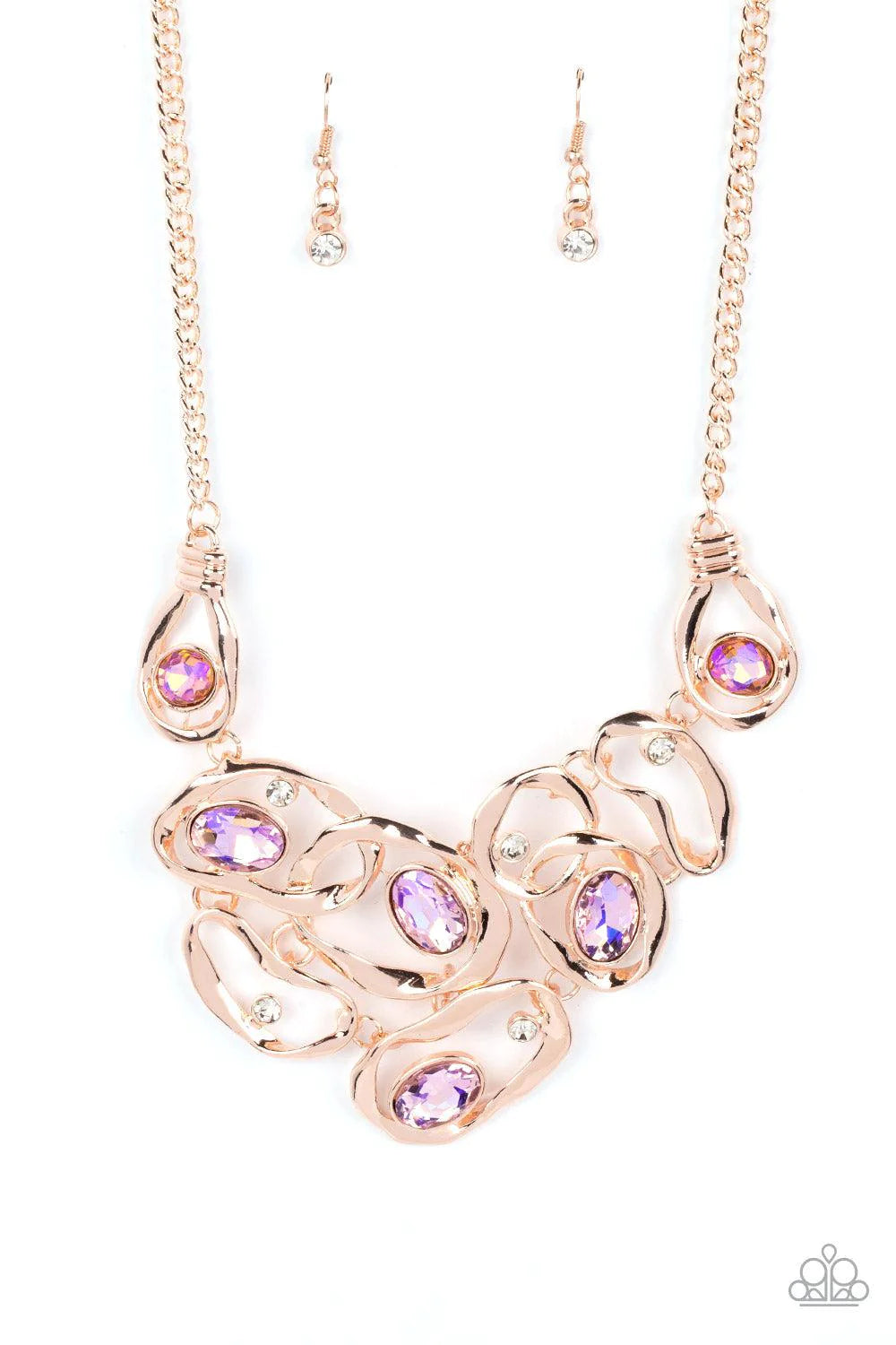 Warp Speed Rose Gold and Iridescent Rhinestone Necklace