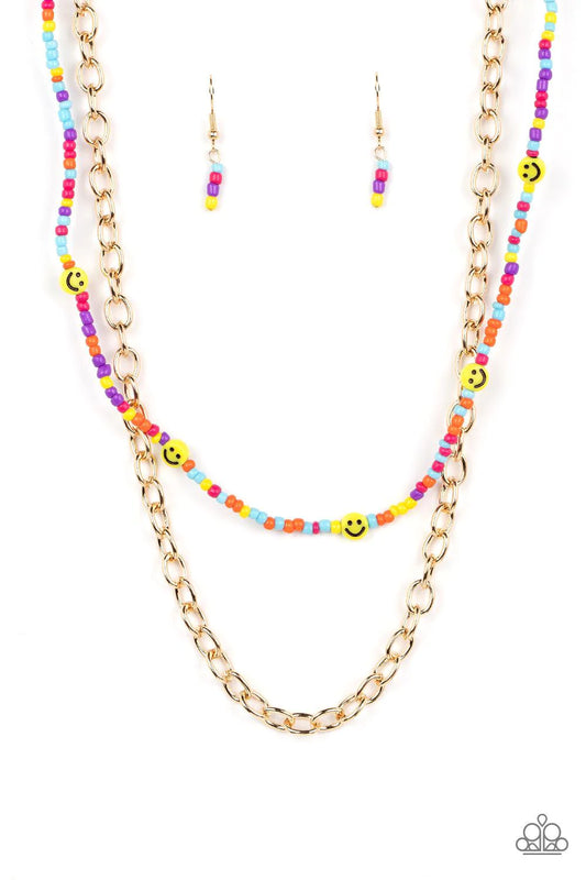 Happy Looks Good on You Multi Seed Bead and Gold Necklace -