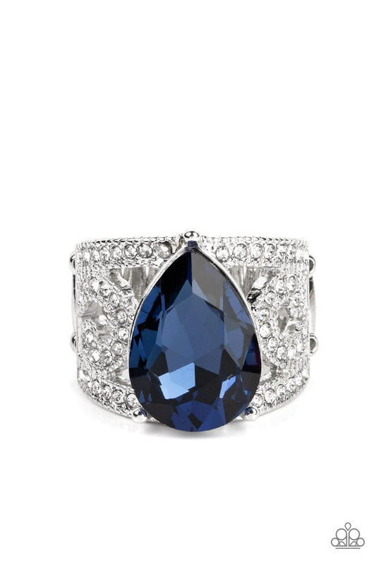 Kinda a Big Deal Blue and White Rhinestone Ring