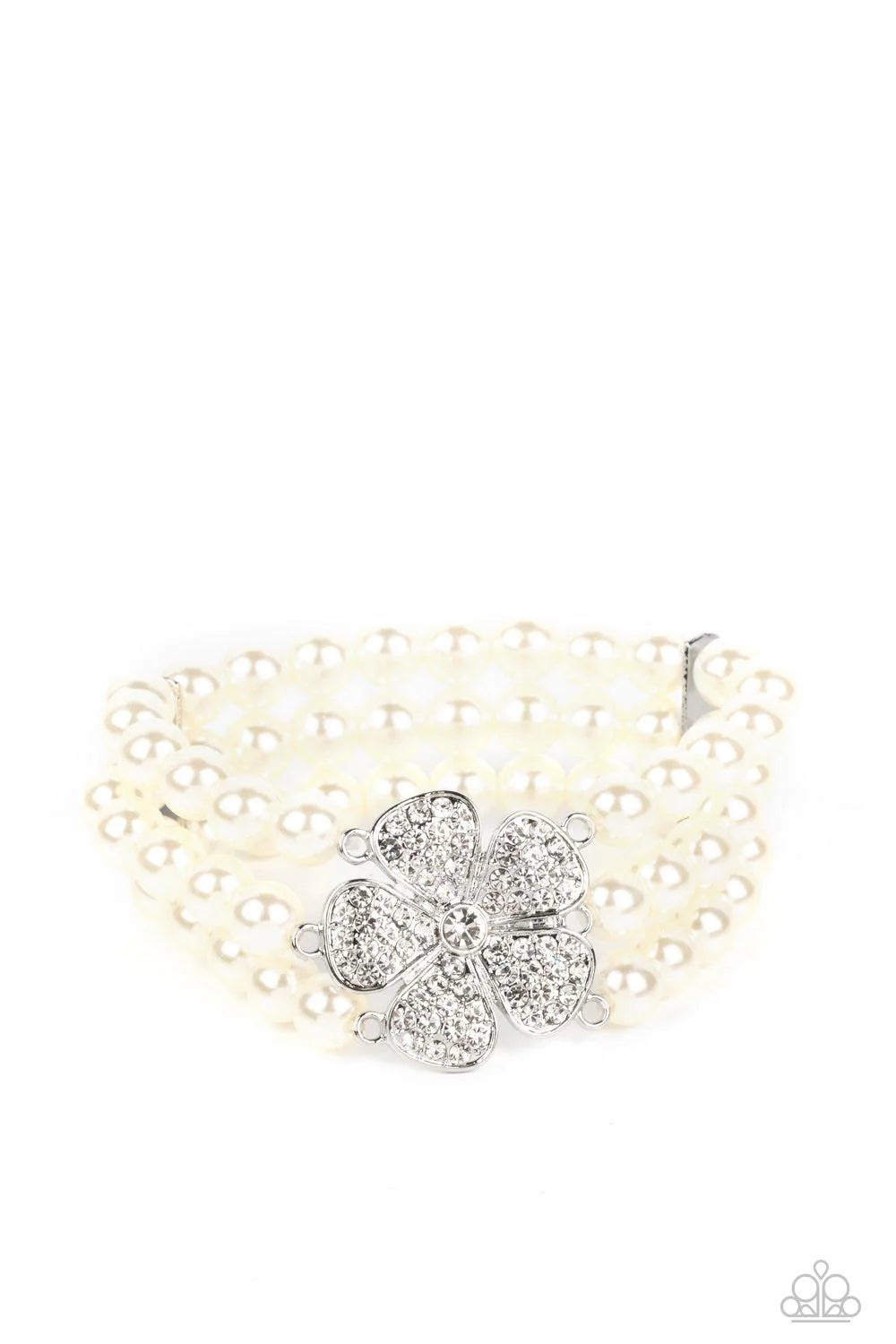 Park Avenue Orchard White Pearl & Rhinestone Paparazzi  Bracelet.
