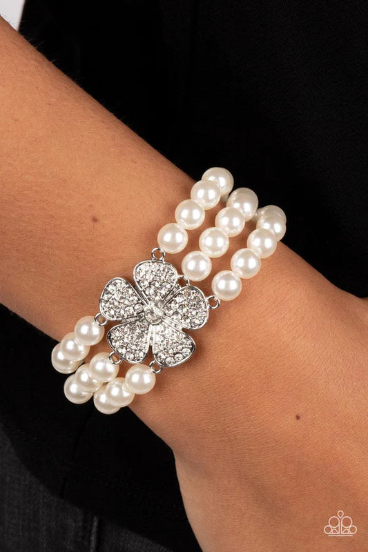 Park Avenue Orchard White Pearl & Rhinestone Paparazzi  Bracelet.