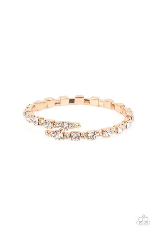 Photo Op Gold and White Rhinestone Coil Bangle Bracelet -