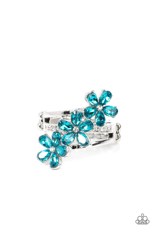 Posh Petals Blue Rhinestone Flower Ring -