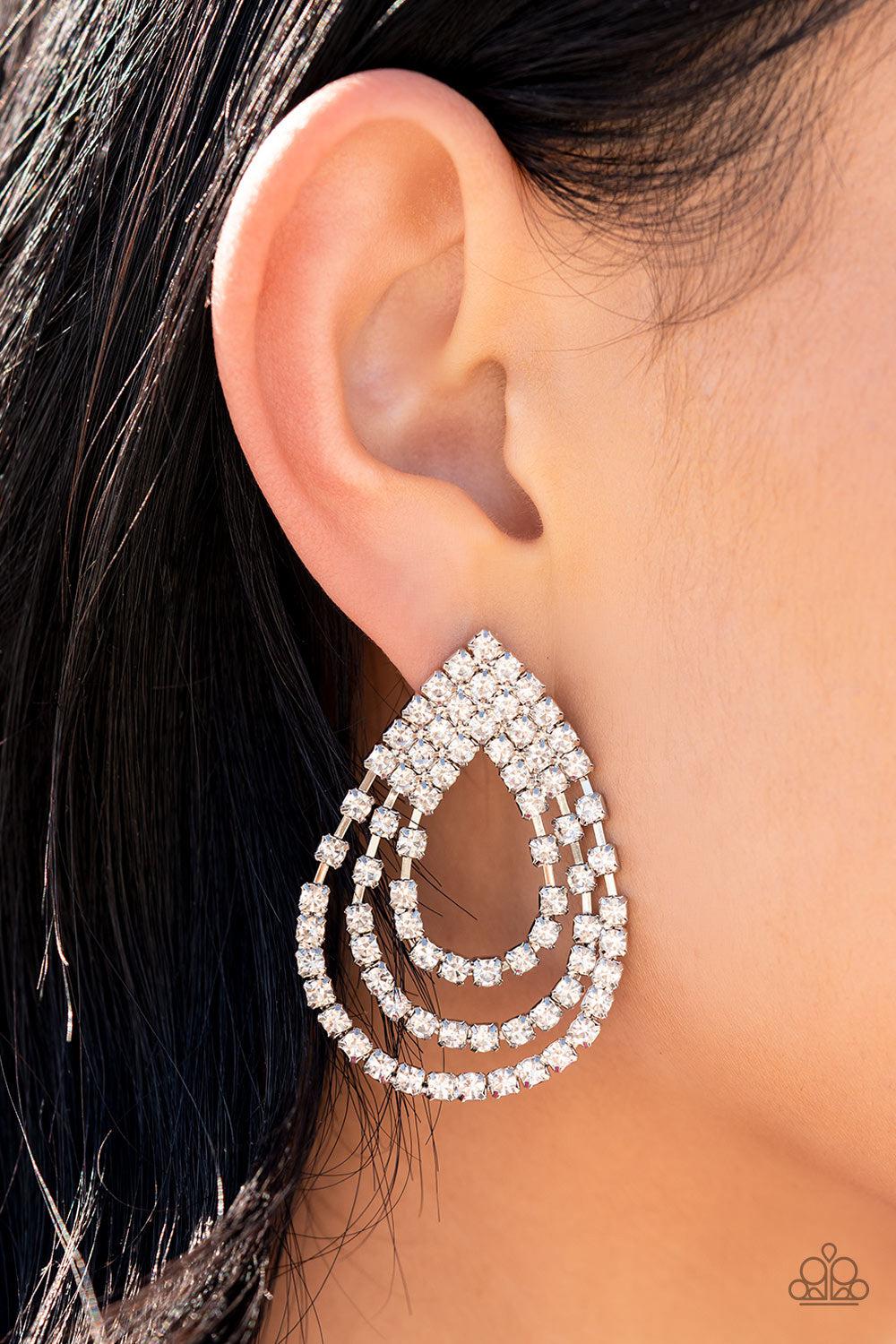 Take a POWER Stance White Rhinestone Earrings